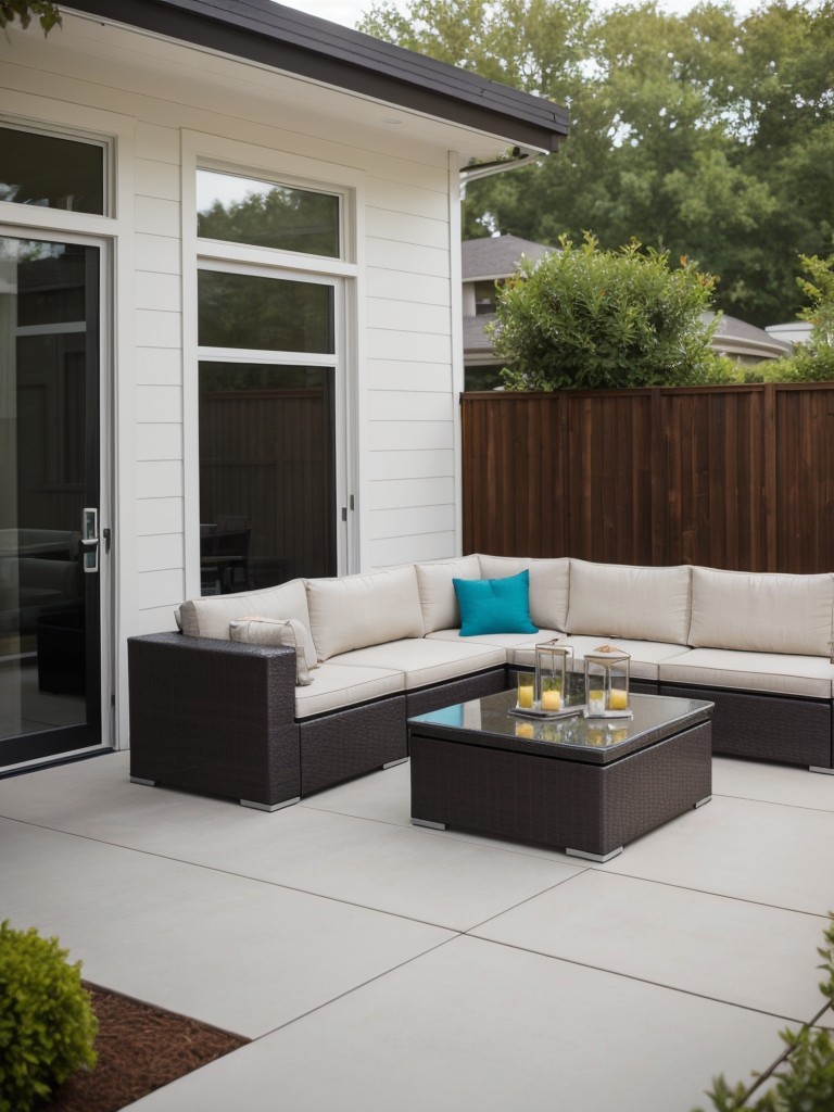 Utilize a modular furniture layout on your apartment patio to easily transform the space when hosting different types of gatherings, with pieces that can be rearranged or expanded as needed.