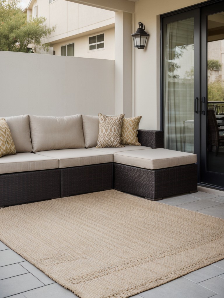 Utilize a variety of textures and patterns on your apartment patio, such as a mix of woven furniture, patterned cushions, and textured outdoor rugs, to create visual interest and depth.