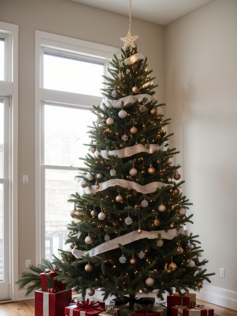 Alternative apartment Christmas tree ideas, such as ladder trees or suspended tree branches.