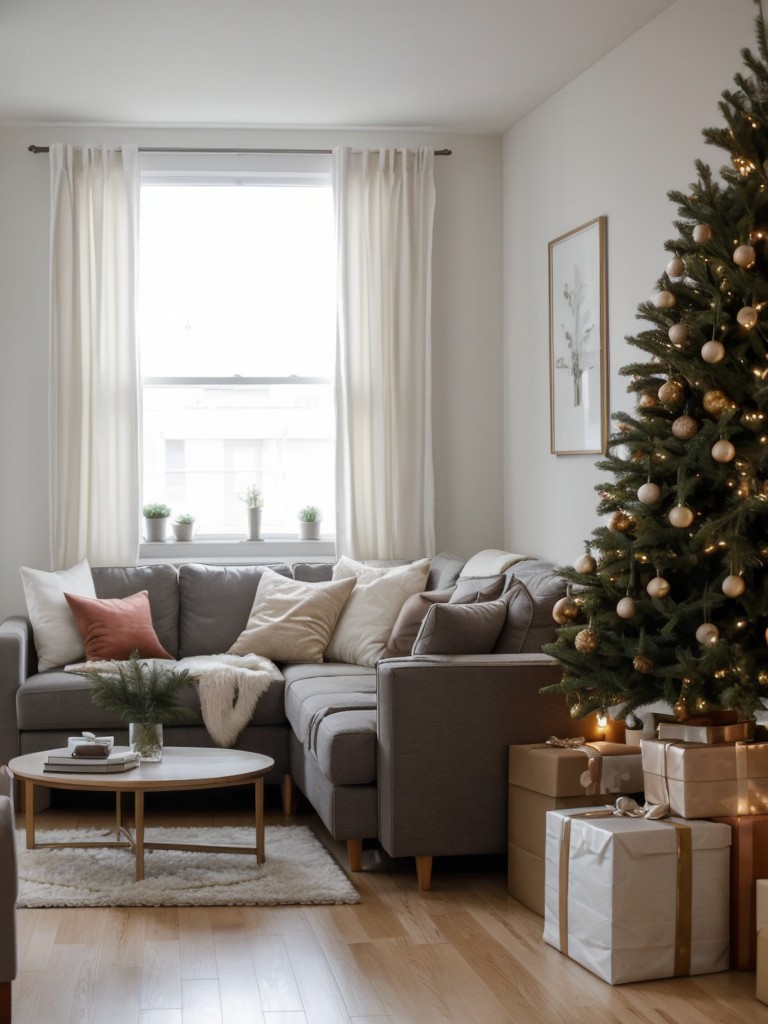 Apartment Christmas tree ideas for small living rooms, showcasing narrow or slim tree options that won't overpower the space.