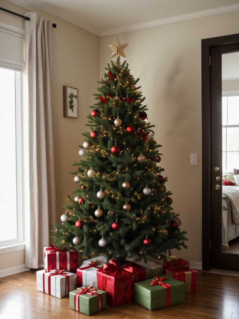 Creative ways to incorporate a real Christmas tree into your apartment space, including smaller potted options or cut branches.