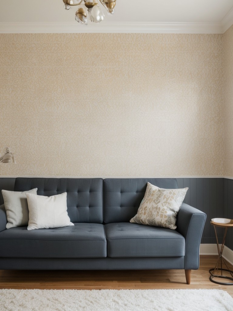 Add removable wallpaper or temporary wall decals to create an accent wall that enhances the design of your living room without a major investment.