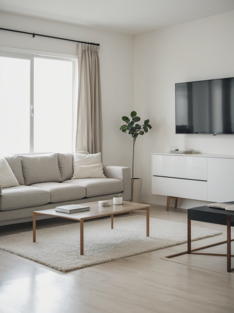 Embrace a minimalist design approach with neutral colors, clean lines, and simple furniture arrangements to create a sleek living room on a budget.