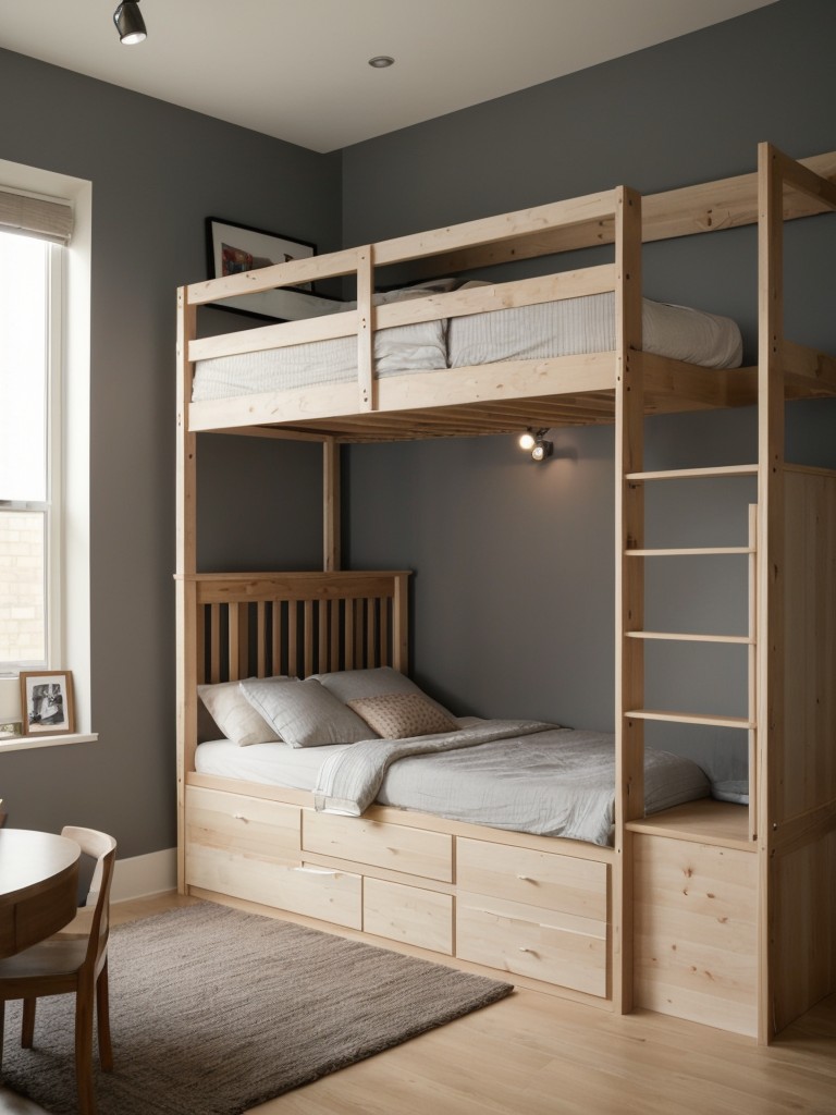 Consider a loft bed with a compact workspace or additional storage below.