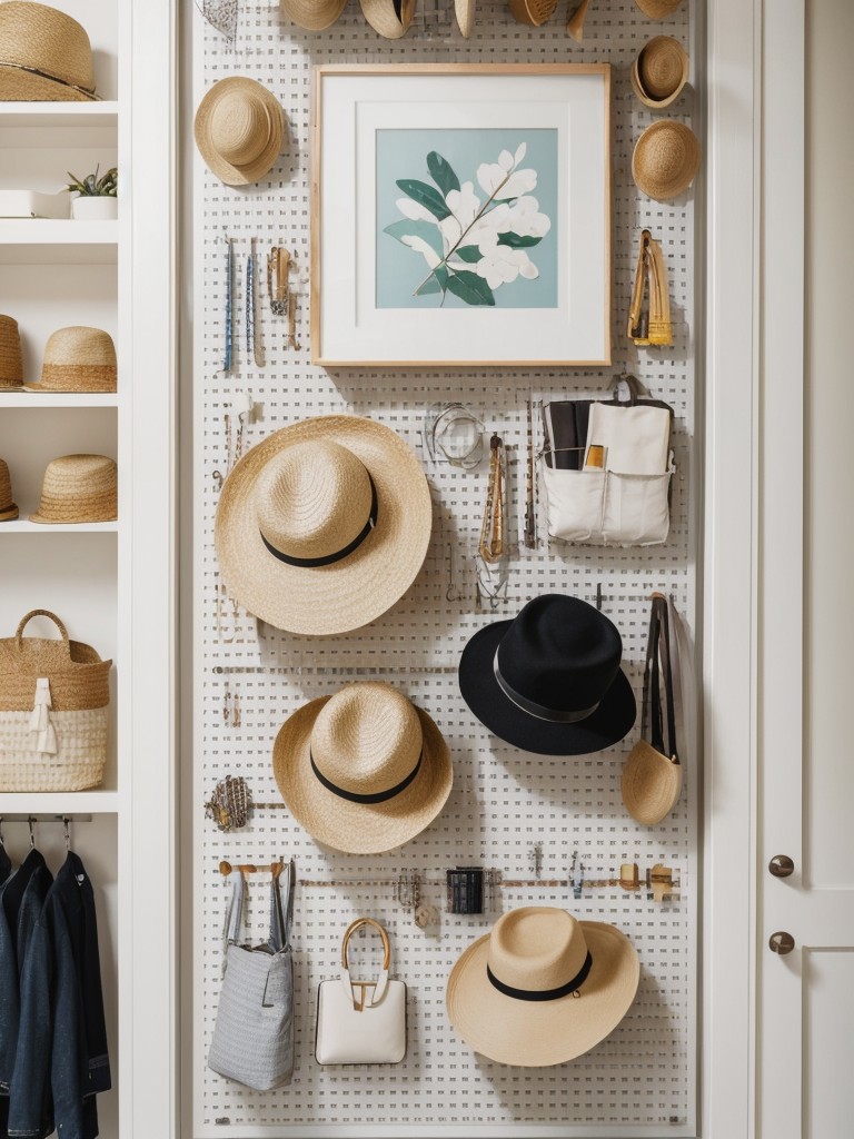 Install a pegboard or wall grid for hanging and organizing accessories like hats, jewelry, or bags.