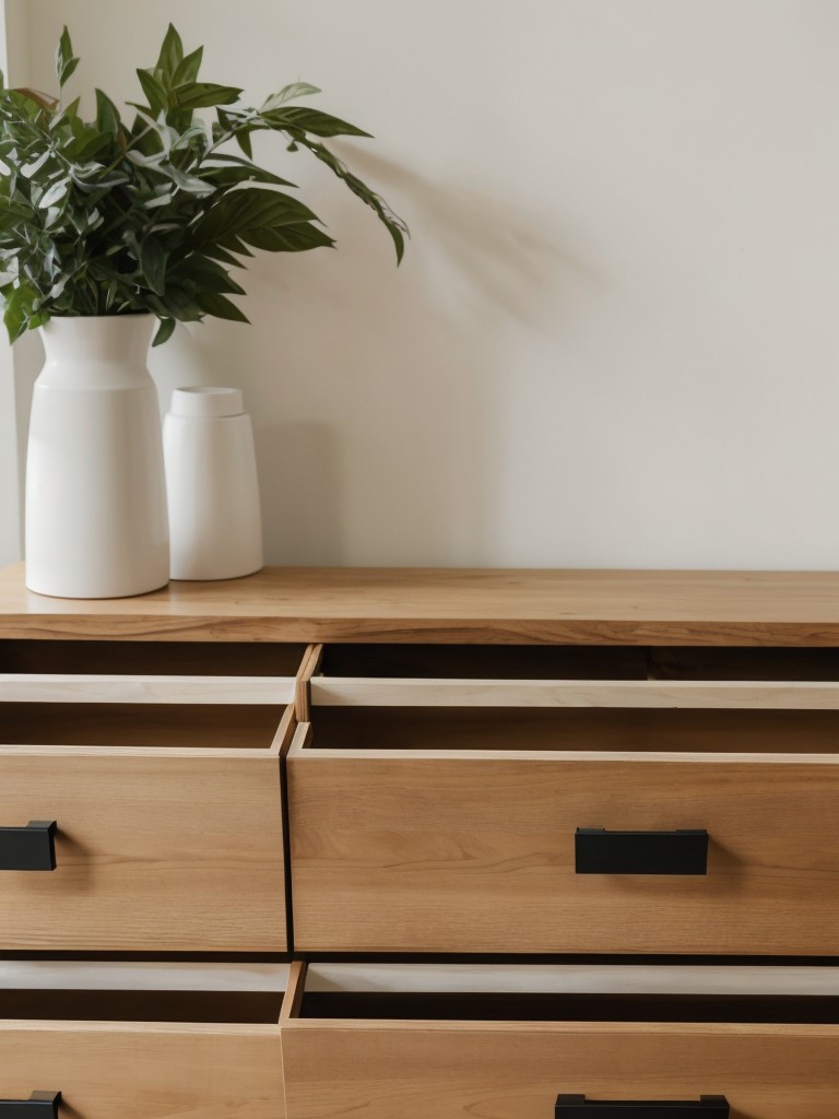 Use a narrow console table with drawers as a space-saving alternative to a traditional dresser.