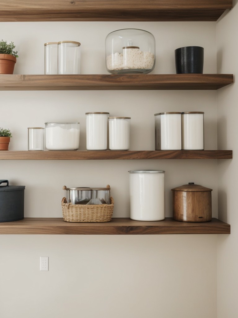 Use wall-mounted shelves or floating shelves to maximize vertical storage without taking up floor space.