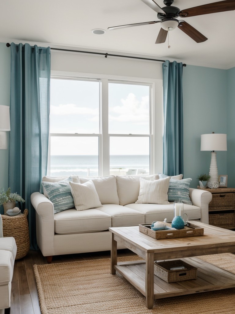 Beachy bachelor apartment ideas with a coastal-inspired decor theme, using light colors, nautical accents, and natural textures for a relaxed vibe.