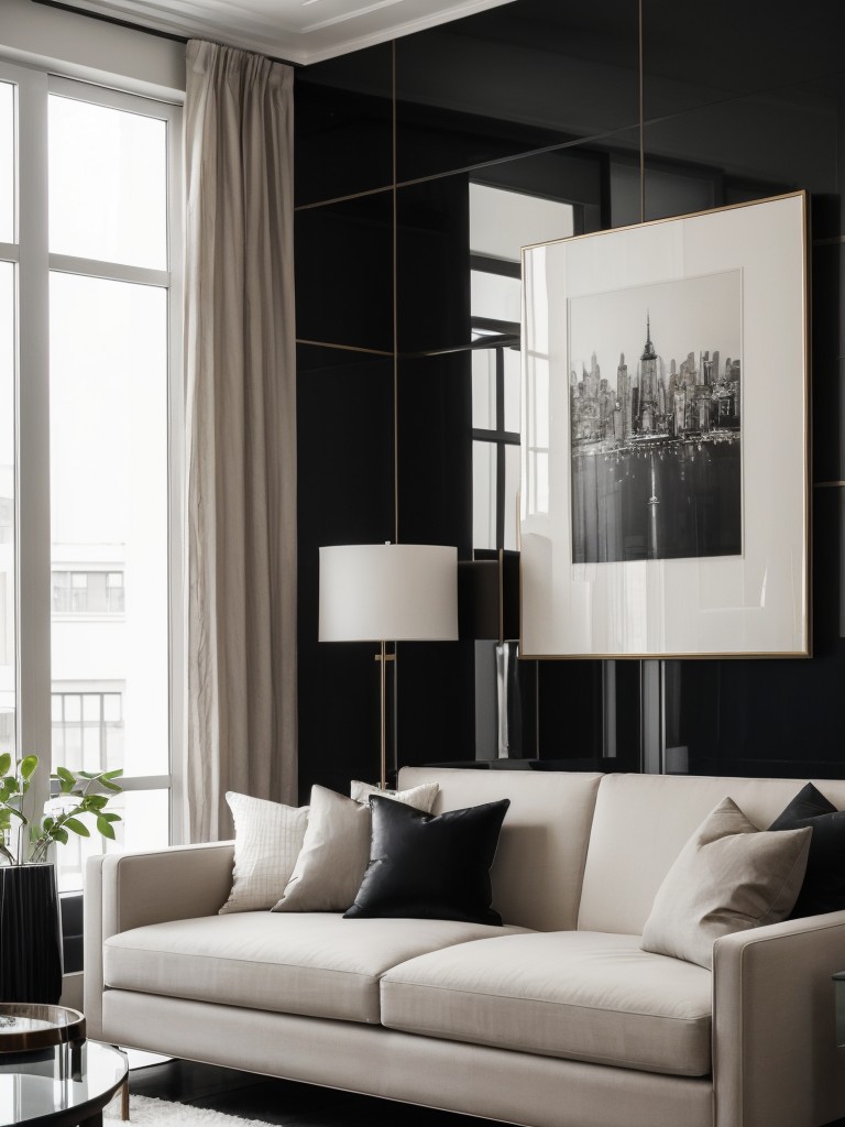 Chic and sophisticated bachelor apartment ideas with a monochromatic color scheme, elegant furniture, and tasteful artwork for a luxurious feel.