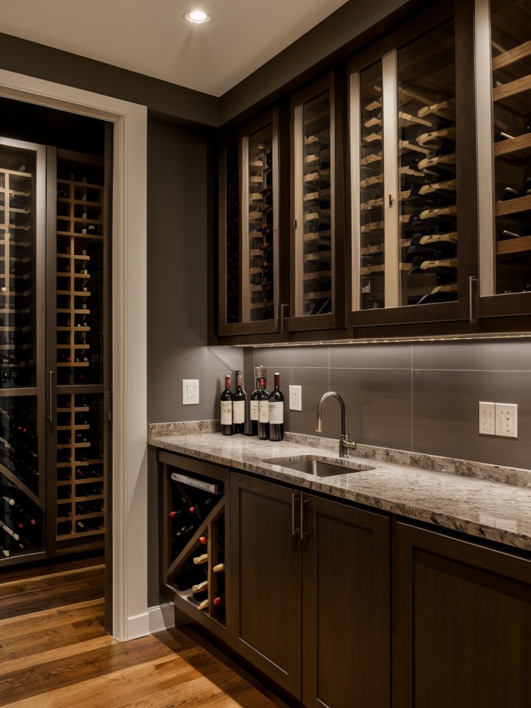 Wine enthusiast bachelor apartment ideas with a designated wine cellar or bar area, showcasing a collection of wines and incorporating wine-related decor.