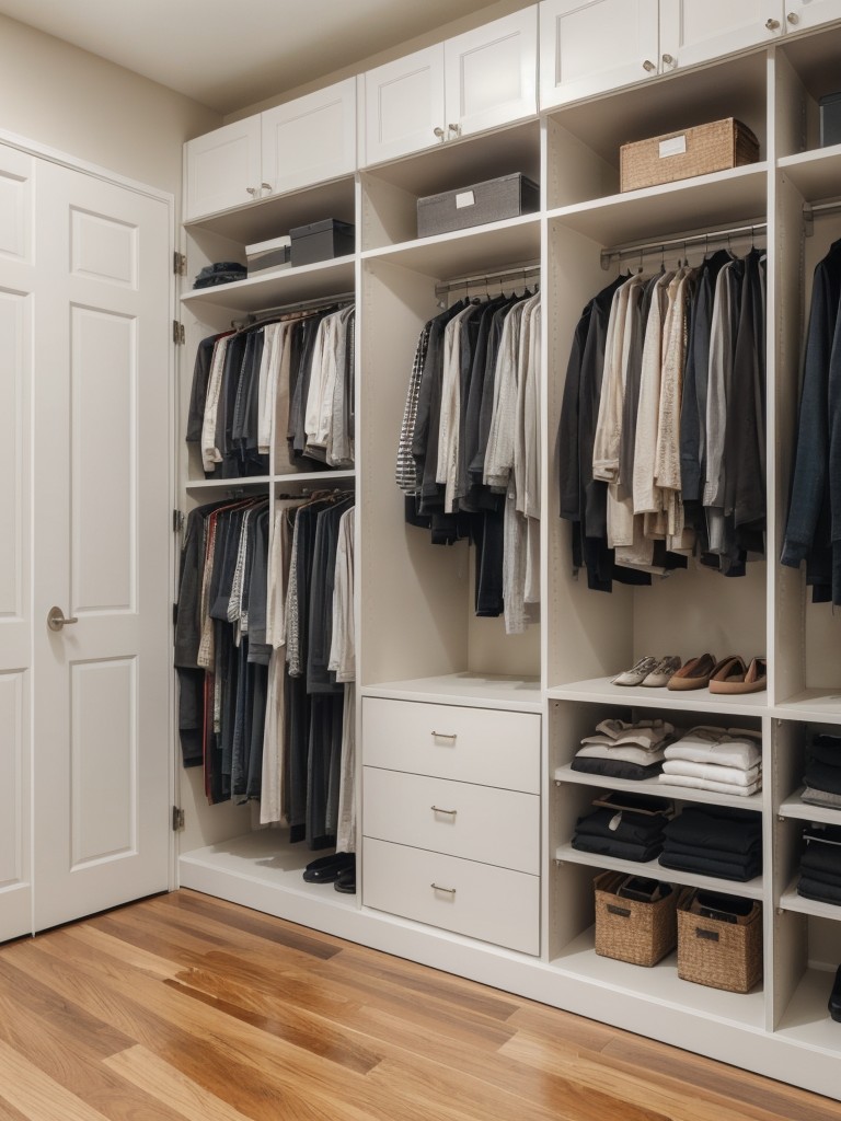 Implementing a floor-to-ceiling wardrobe system to maximize storage space for clothing, shoes, and accessories.
