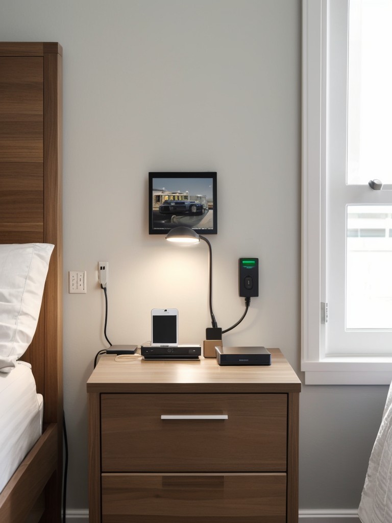 Implementing a small bedside table with built-in charging stations or USB ports for convenient charging of electronic devices.