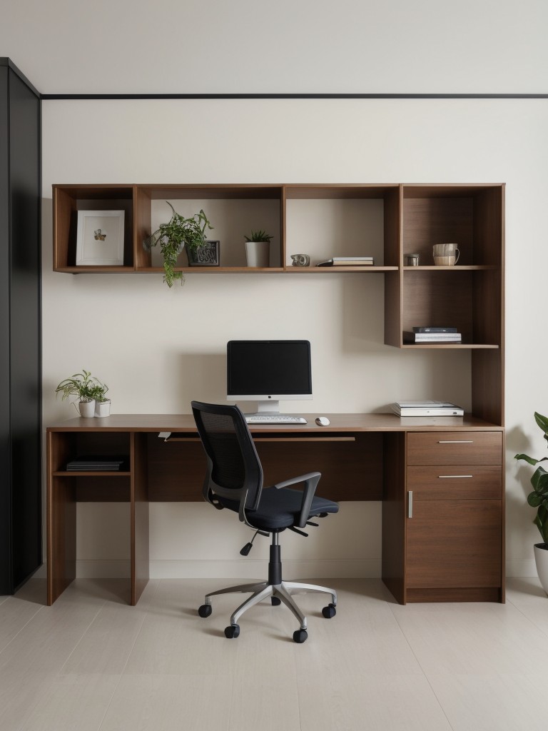 Implementing a wall-mounted folding desk to create a functional workspace without taking up too much floor space.