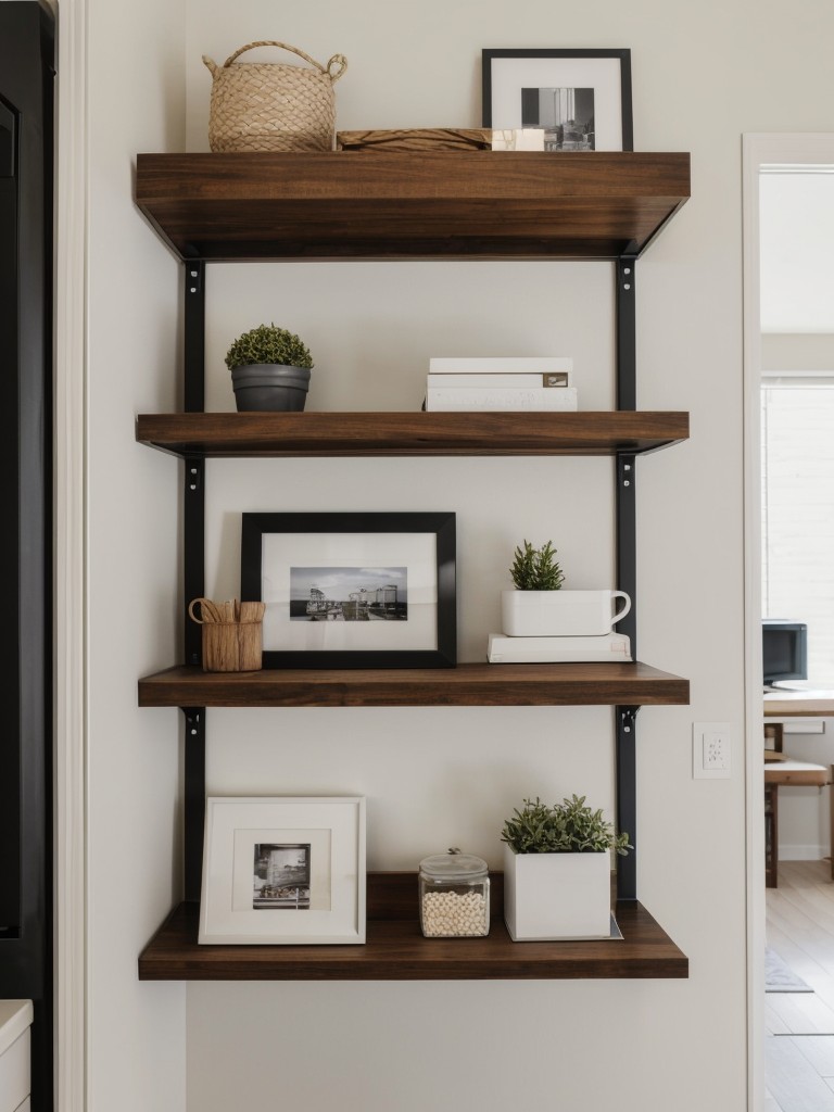 Using floating shelves or wall-mounted organizers to display and store personal belongings in a space-efficient manner.