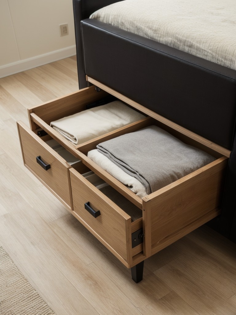 Utilizing multi-functional furniture, such as a storage ottoman or a bed with built-in drawers, to maximize storage space.