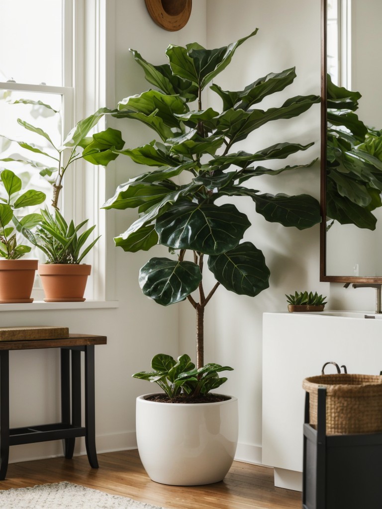 Indoor plants and planters to create a fresh and lively atmosphere, ranging from low-maintenance succulents to statement-making fiddle leaf figs.