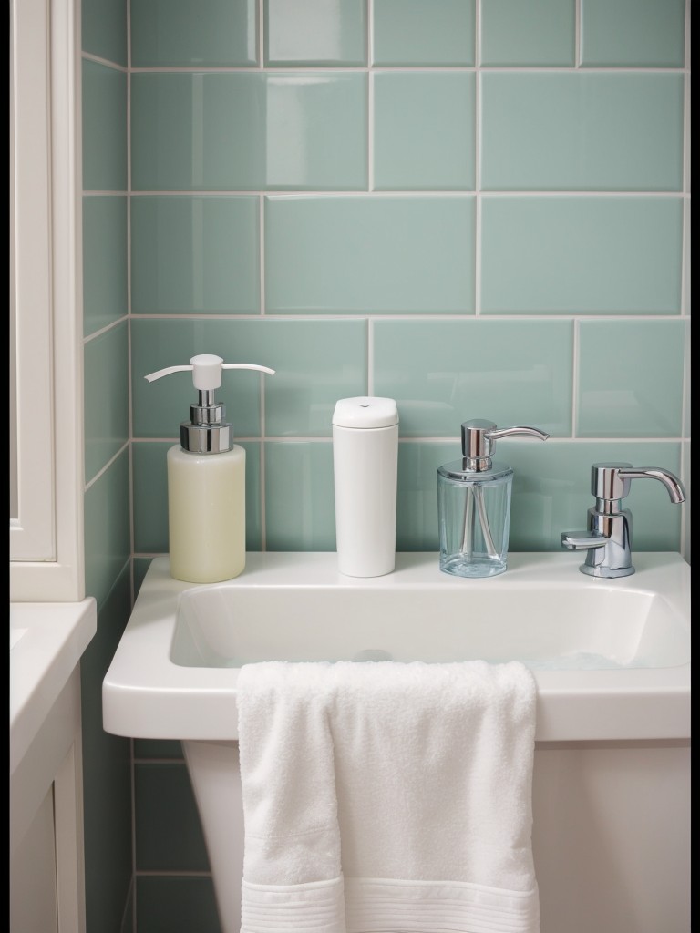 Coordinated bathroom accessories such as soap dispensers, toothbrush holders, and bath mats for a cohesive look.