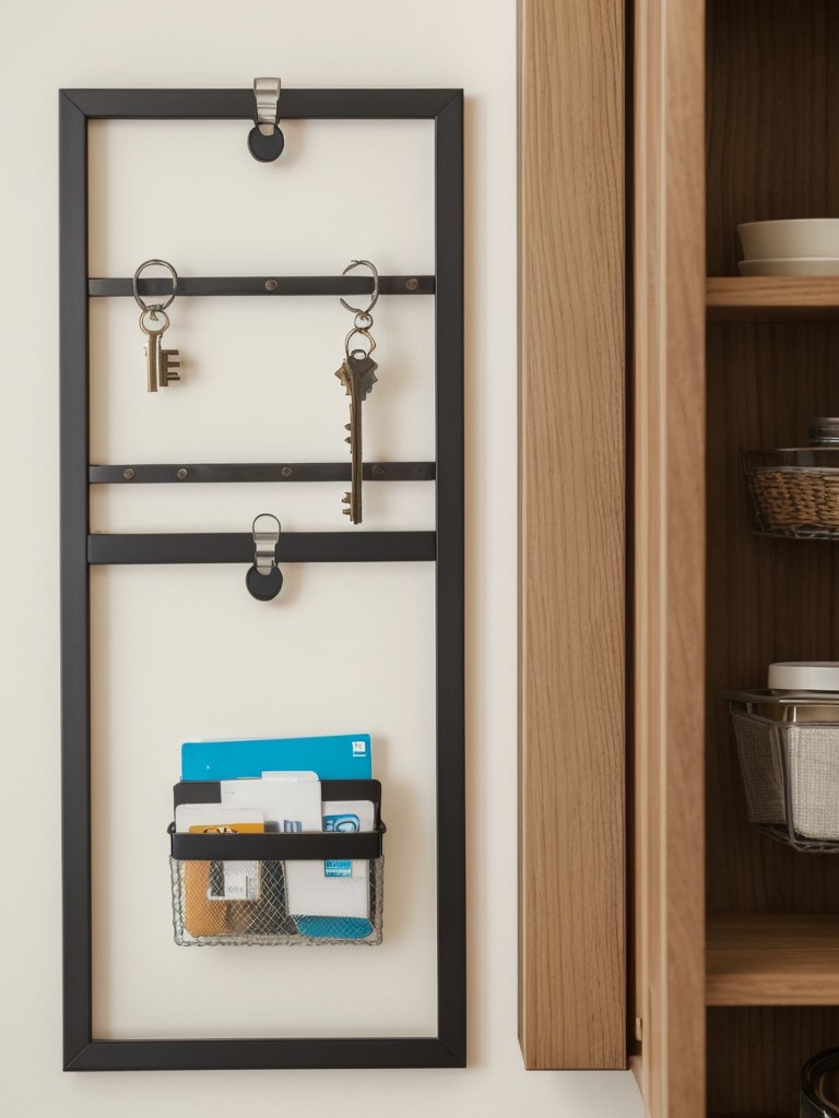 Hanging storage solutions for keeping keys, glasses, and other small essentials organized and easily accessible.