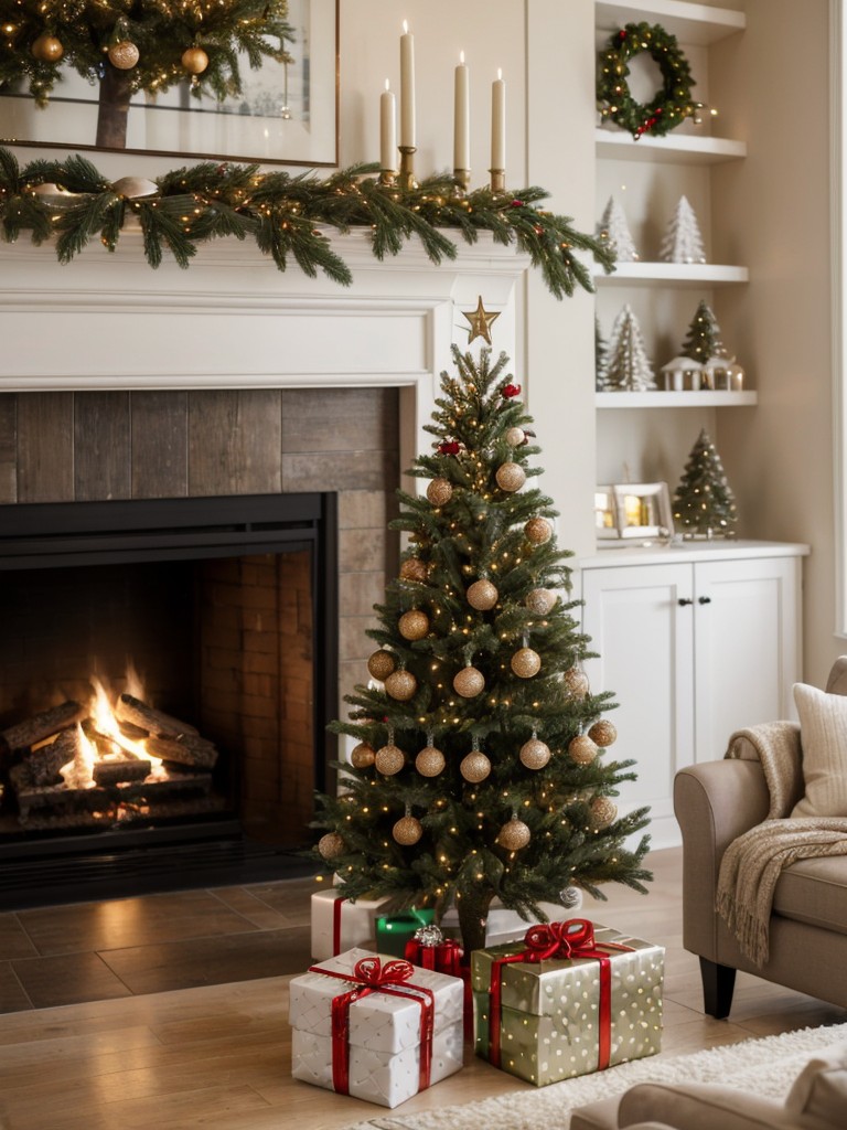 Create a memorable Christmas display by incorporating a small artificial tree, adorned with personalized ornaments and twinkling lights, into your living space.