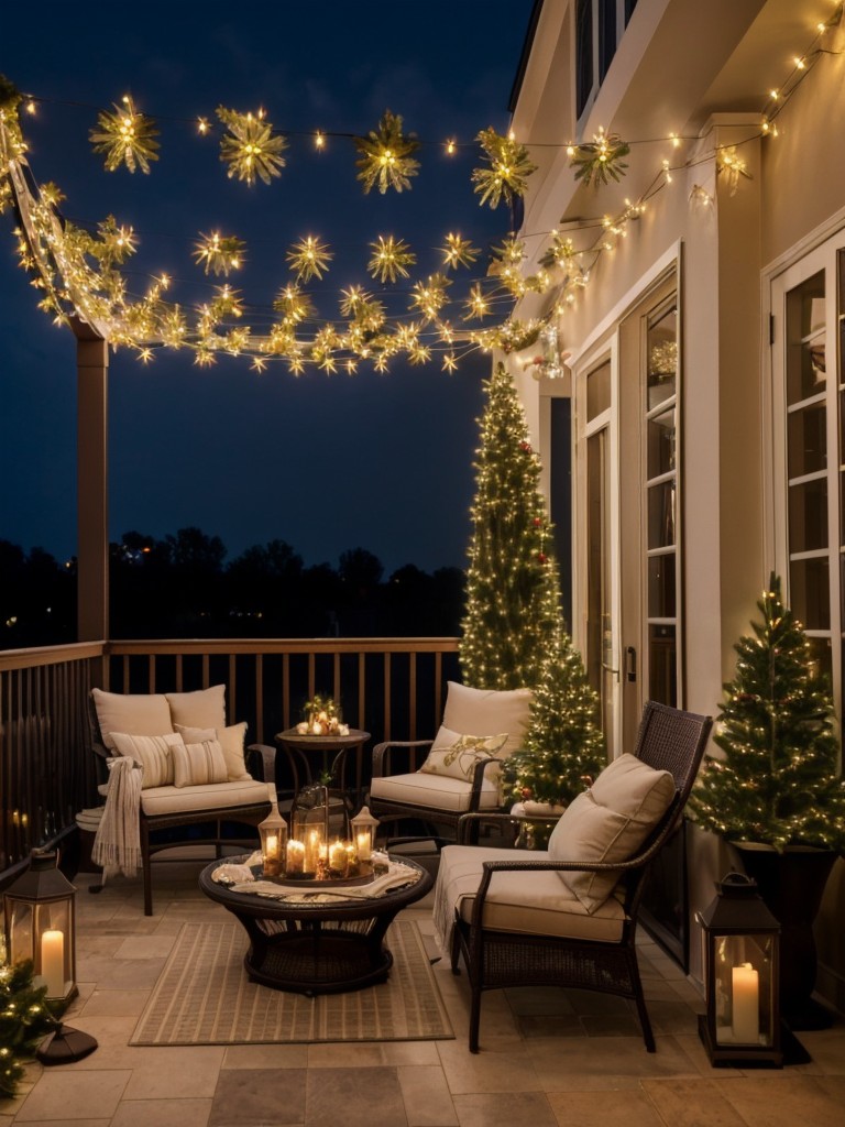 Decorate your balcony or patio with holiday lights, wreaths, and weather-resistant decorations to extend the festive atmosphere outdoors.