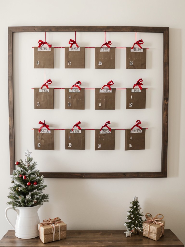 Hang a DIY advent calendar on the wall, adding excitement and anticipation to the holiday season for both children and adults alike.