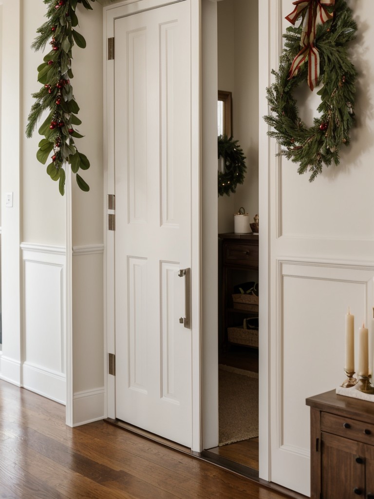 Hang mistletoe in doorways to add a playful touch and create opportunities for holiday kisses and romantic moments.