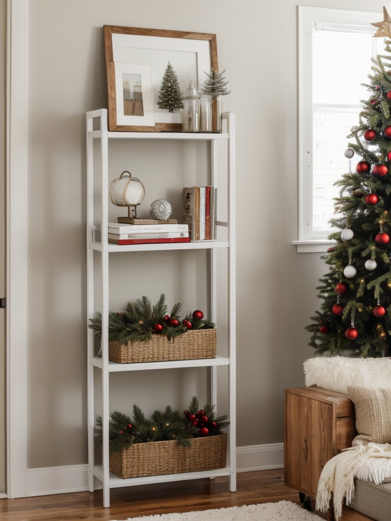 Space-saving ideas for a small apartment Christmas decor, such as utilizing vertical wall space, incorporating multipurpose furniture, and adding festive touches to shelving units.