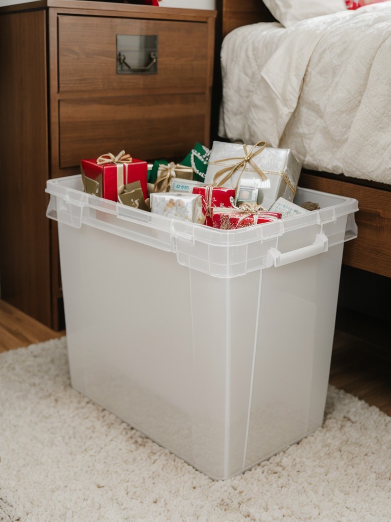 Tips for organizing and storing Christmas decorations in a small apartment, including utilizing under-bed storage, clear containers, and labeled boxes for easy retrieval each year.