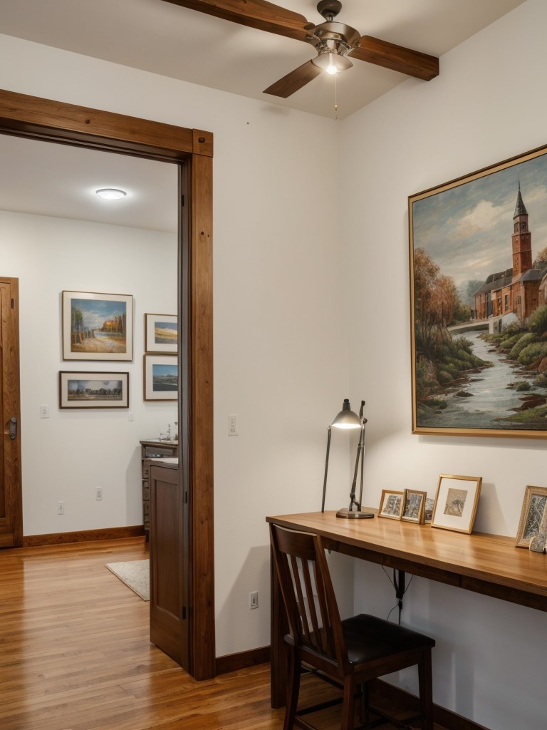 Artistic room with a gallery wall for displaying artwork, an easel for painting, and adjustable track lighting.