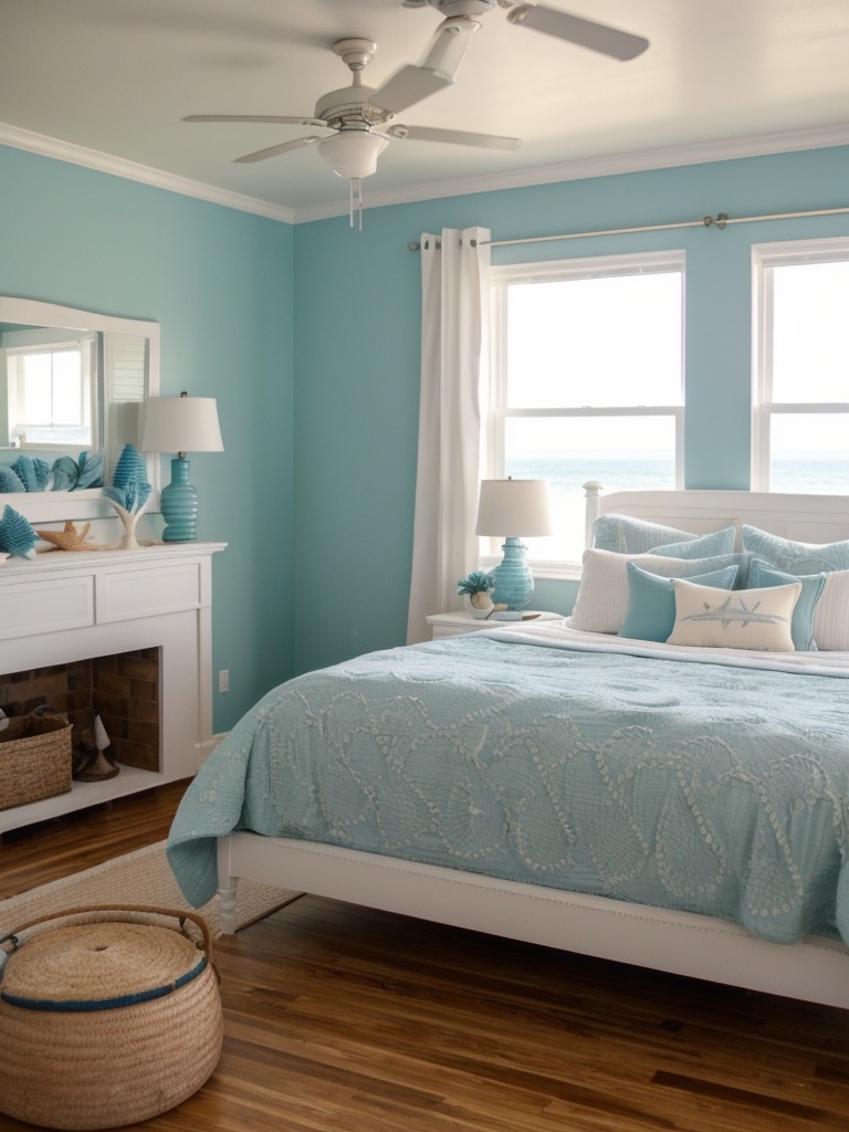 Beach-themed room with nautical decor, coastal color palette, and seashell accents for a relaxed vibe.