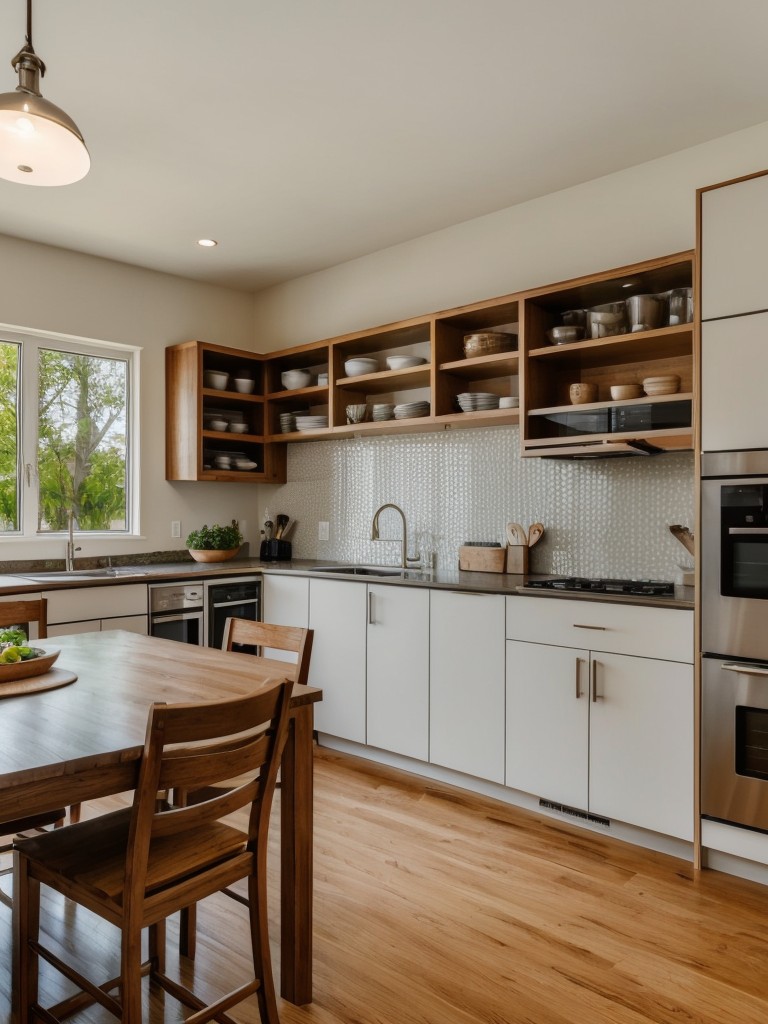 Culinary-focused room with a well-equipped kitchenette, open shelving for cookbooks, and a dining area for entertaining.