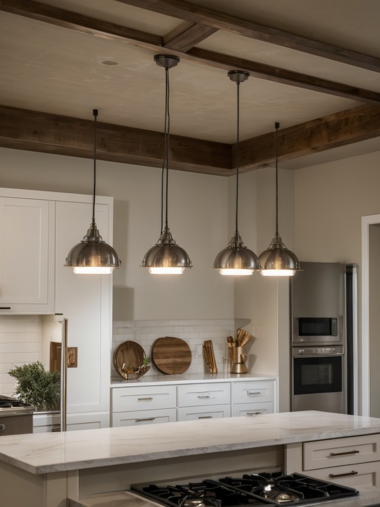 Consider installing a statement ceiling fixture, such as a modern chandelier or a series of pendant lights, to make a stylish impact.