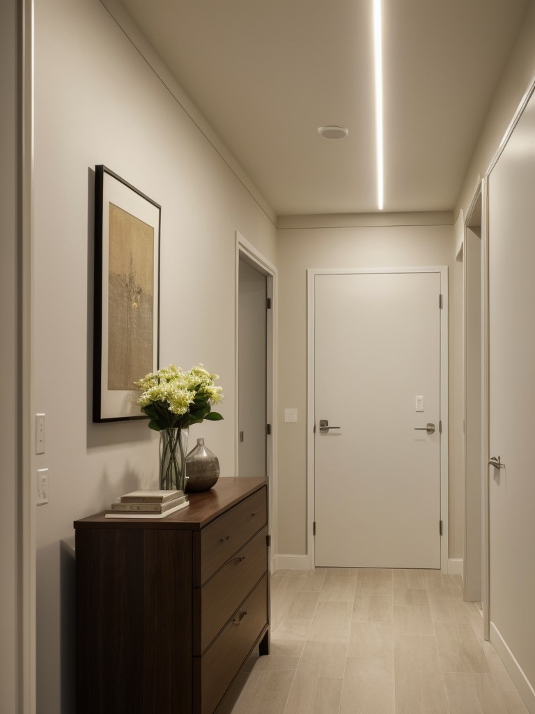 Create a striking light display by installing a series of recessed spotlights in a hallway, highlighting artwork or decor along the way.