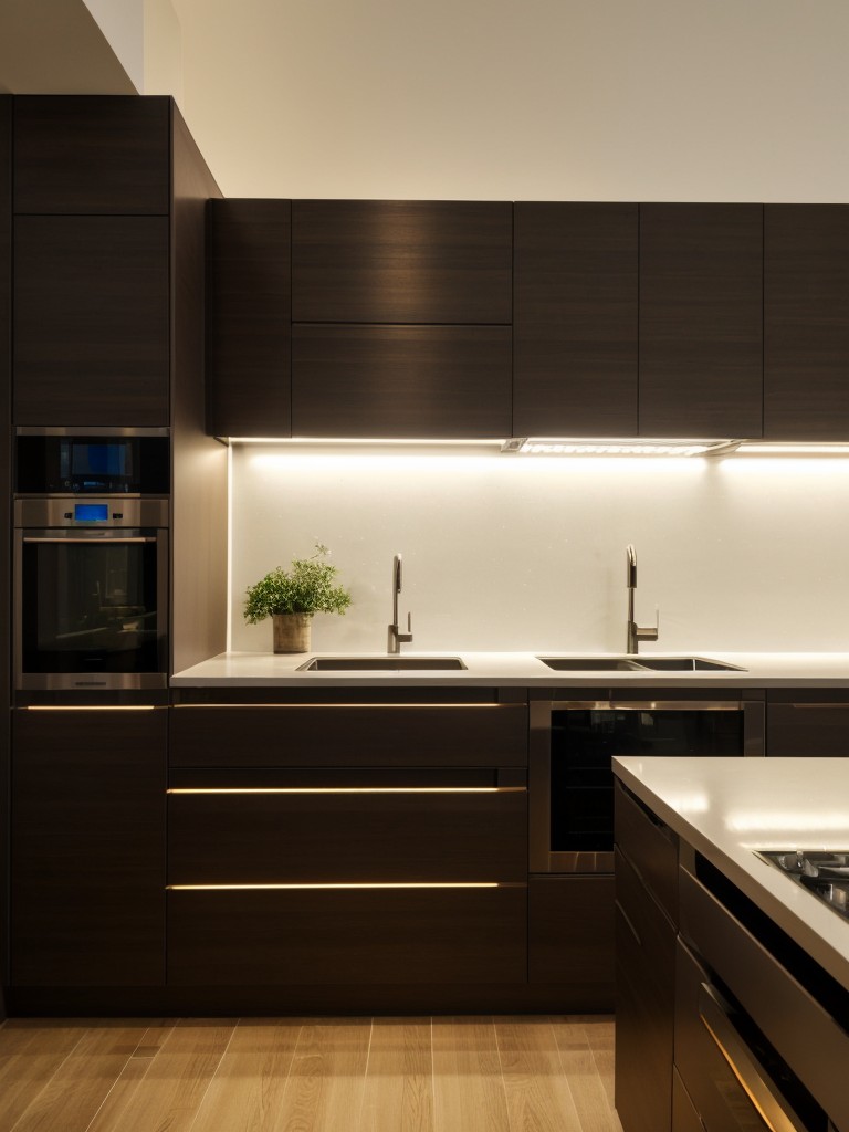 Incorporate LED strip lights under kitchen cabinets or along the base of furniture for an ambient and contemporary lighting effect.