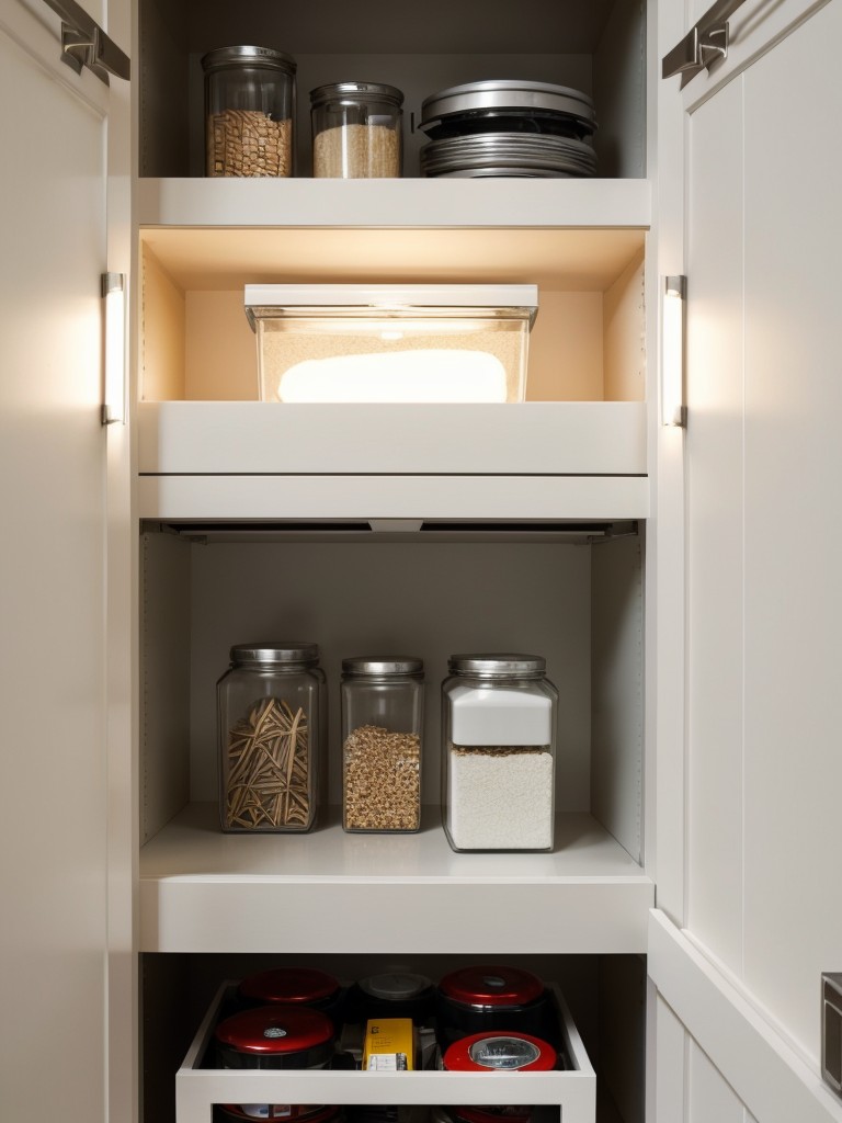 Install small, battery-operated LED lights inside cabinets or underneath shelving to provide practical and easy-to-access illumination.