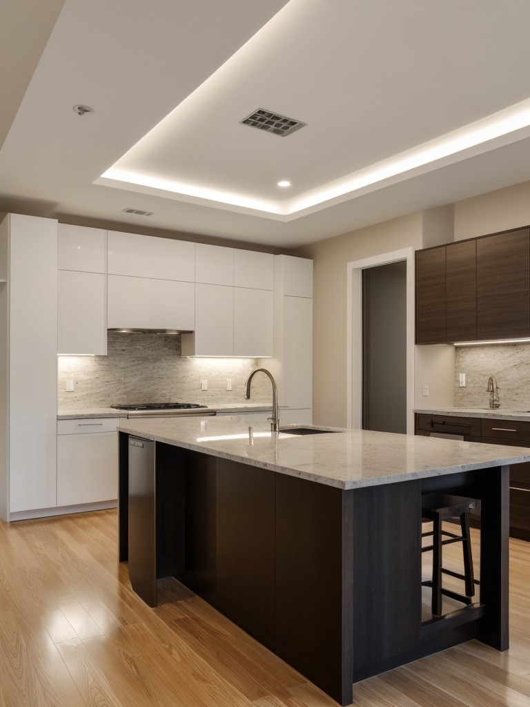 Utilize recessed lighting to create a sleek and modern look, while also providing ample overhead illumination.