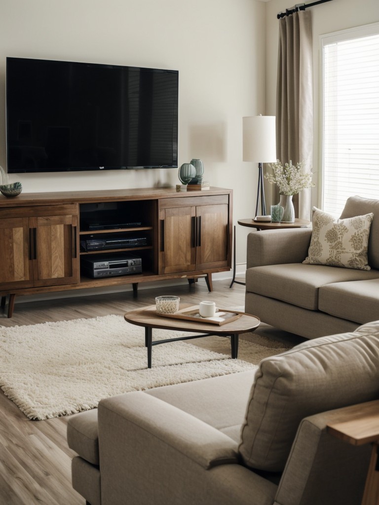 Blend comfort and style with a loveseat, accent chairs, and a stylish media console for a well-designed living room layout.
