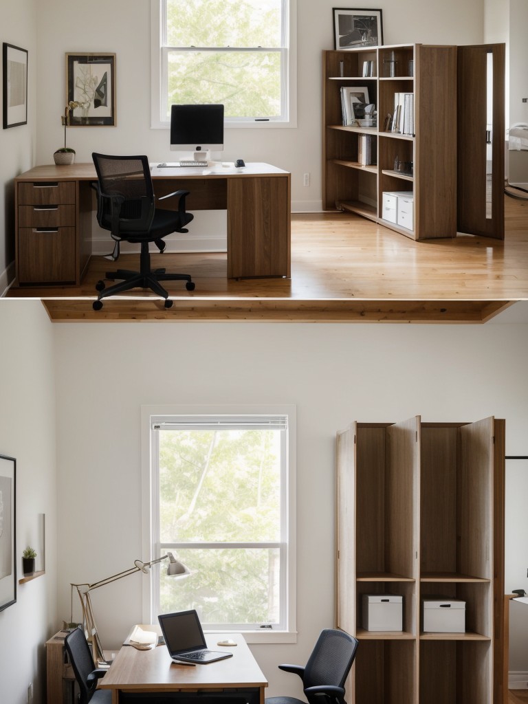 Use a room divider to separate the living area from the rest of the space, and incorporate a small desk for a functional work-from-home setup.