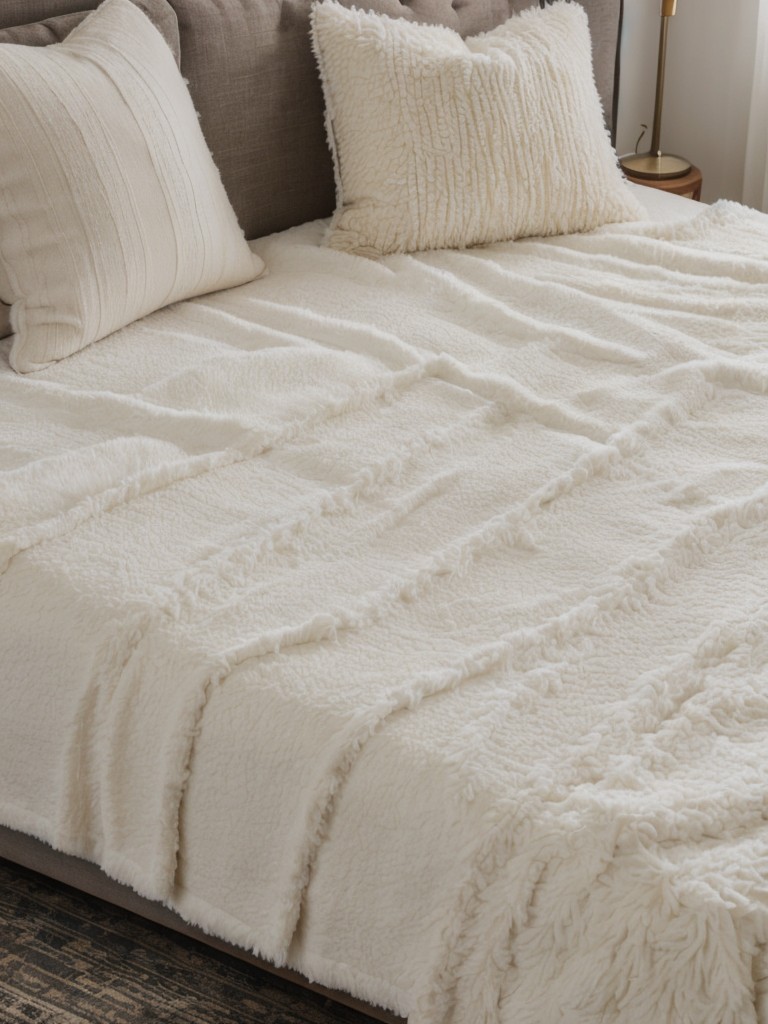 Add texture and warmth to the space with cozy blankets, fluffy pillows, and soft area rugs.
