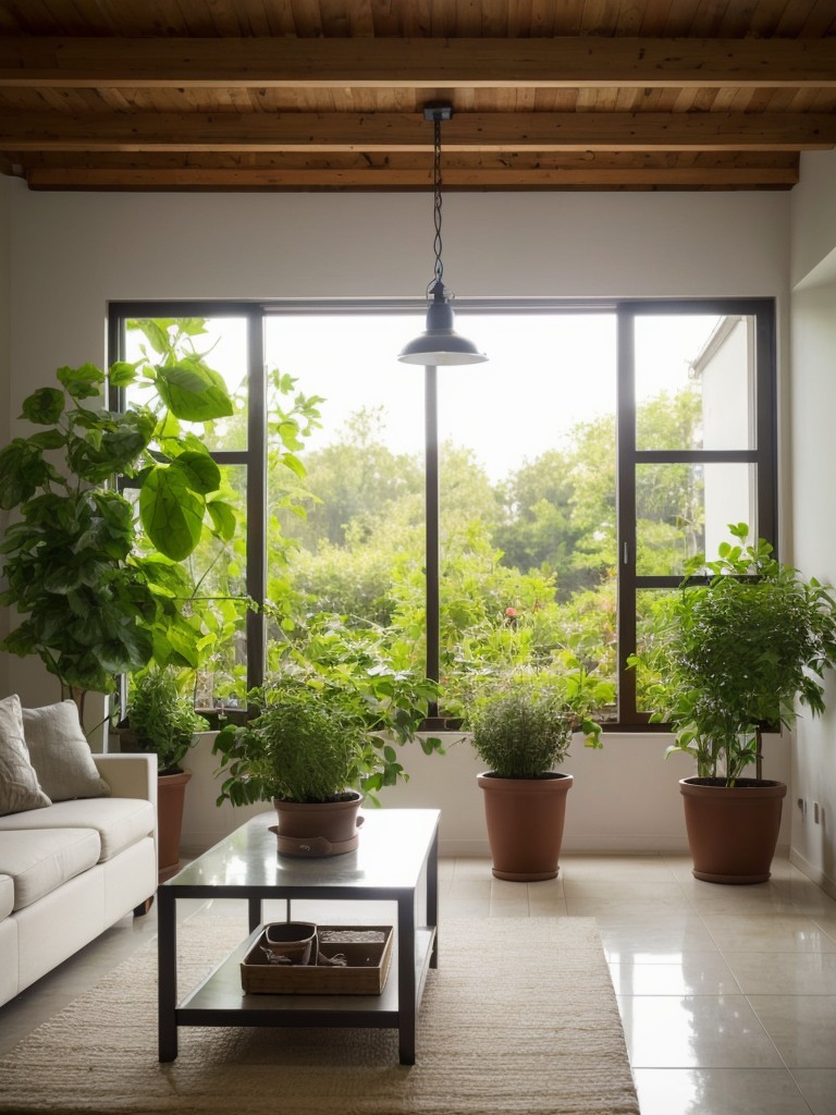 Add a touch of nature with indoor plants or a small indoor herb garden to bring life and freshness to your living room.