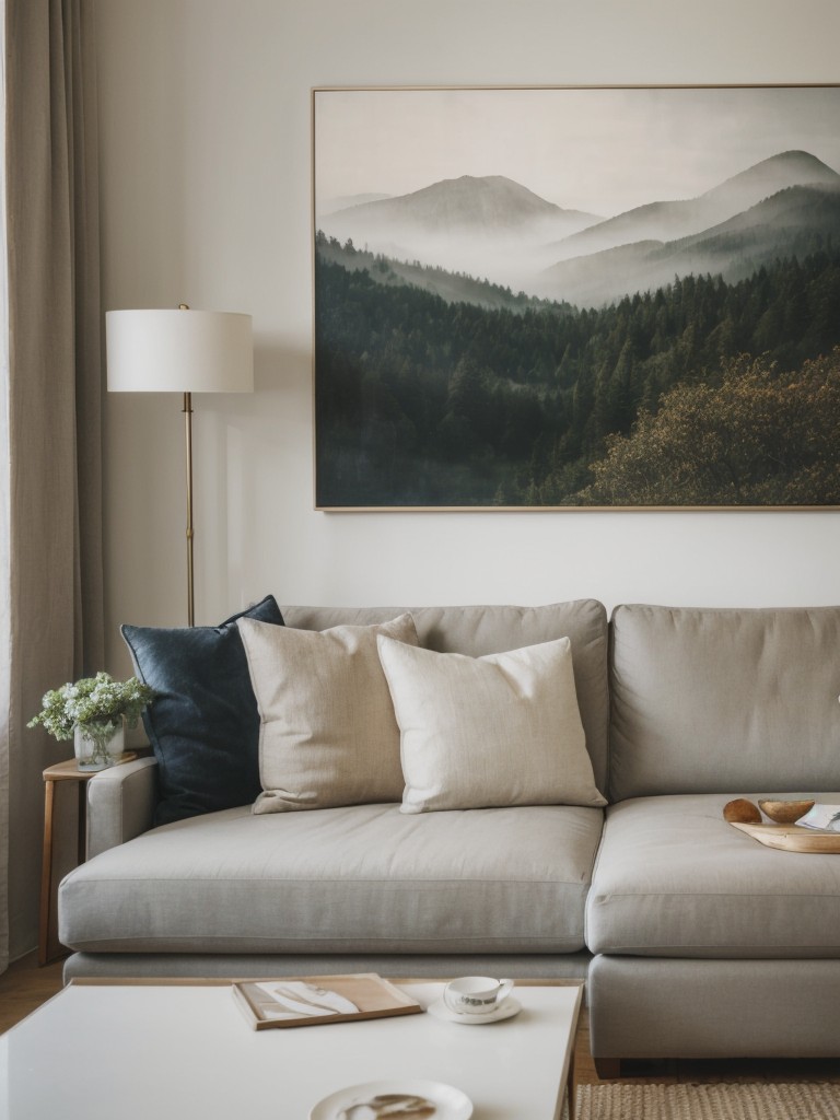 Hang artwork or decor pieces that evoke a sense of coziness, such as landscapes, nature-inspired prints, or calming abstract paintings.