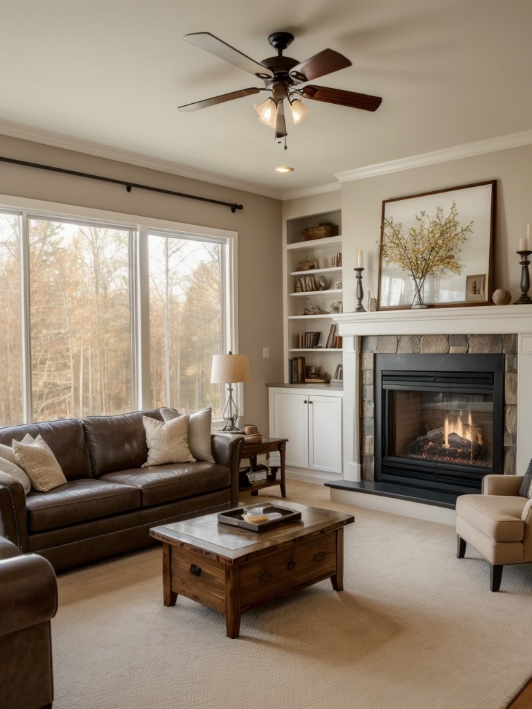 Incorporate a fireplace or a faux fireplace to instantly add coziness and a focal point to your living room.