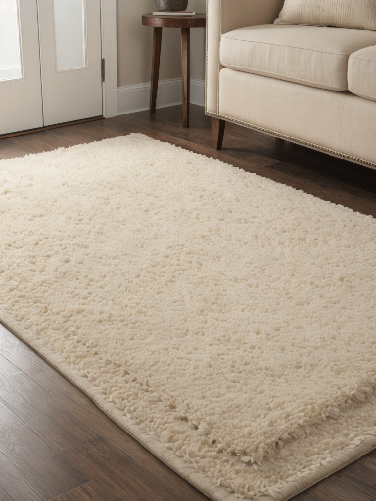 Incorporate a soft and plush area rug to add warmth, texture, and a sense of comfort underfoot.