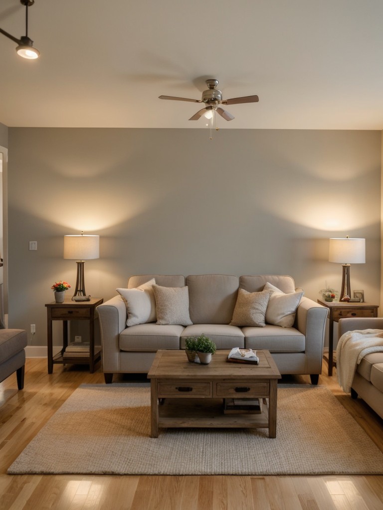 Install dimmer switches or use warm, soft lighting to create a cozy and intimate atmosphere in the living room.