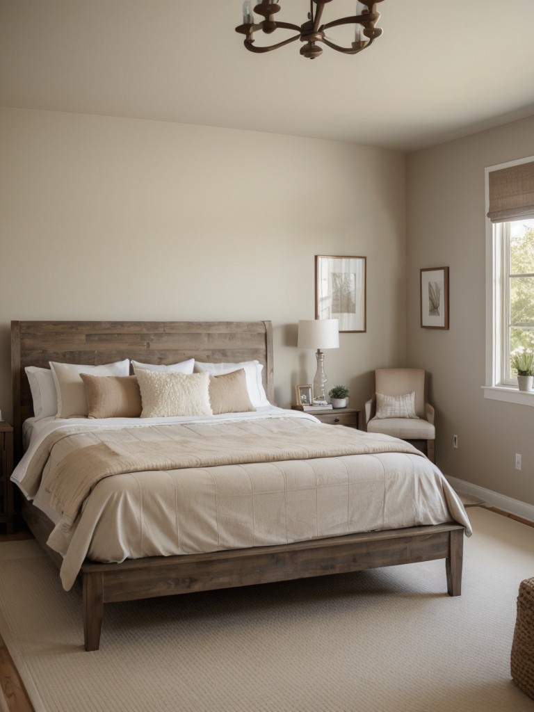 Use warm, earthy tones for the wall paint, such as creamy whites, soft grays, or rich browns to create a cozy and inviting atmosphere.