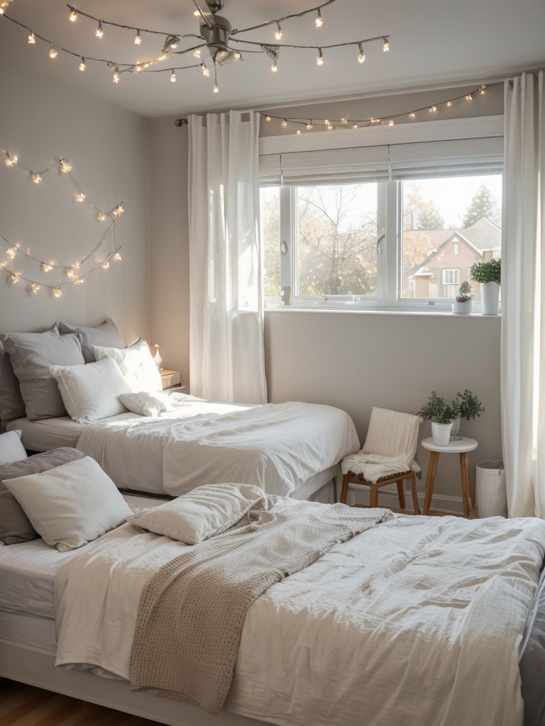 Add a touch of charm to your apartment by hanging fairy lights around your windows or along your bedroom ceiling.