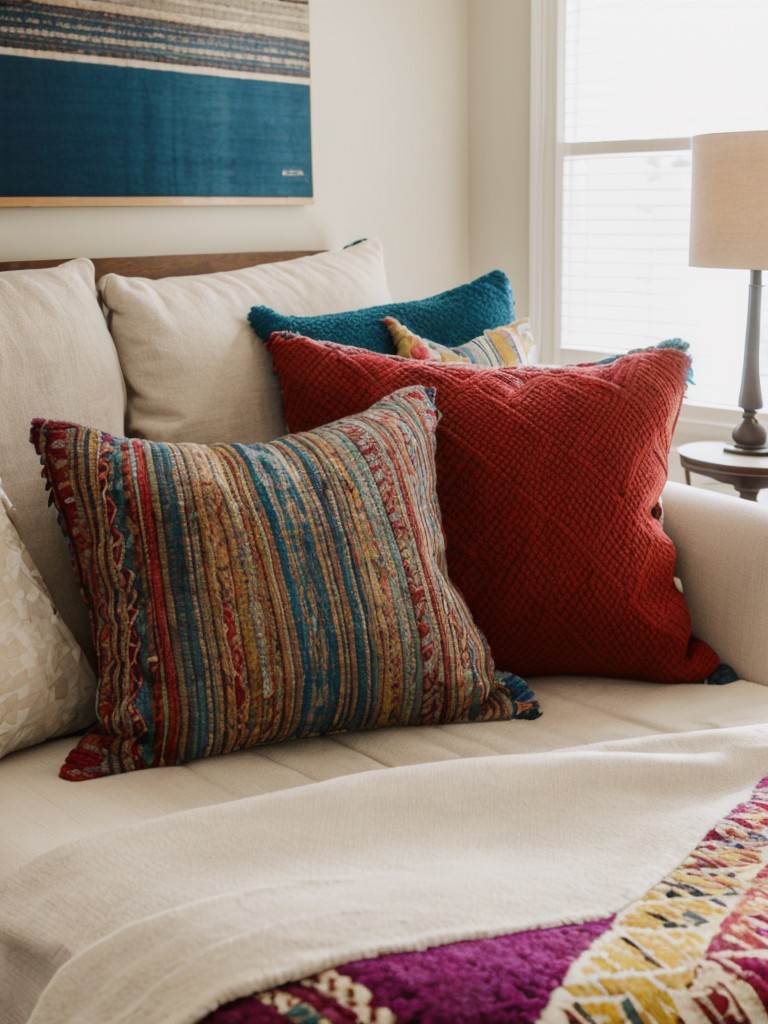 Make a statement with colorful accent pieces such as throw pillows, blankets, or bold rugs that add personality to your living room or bedroom.