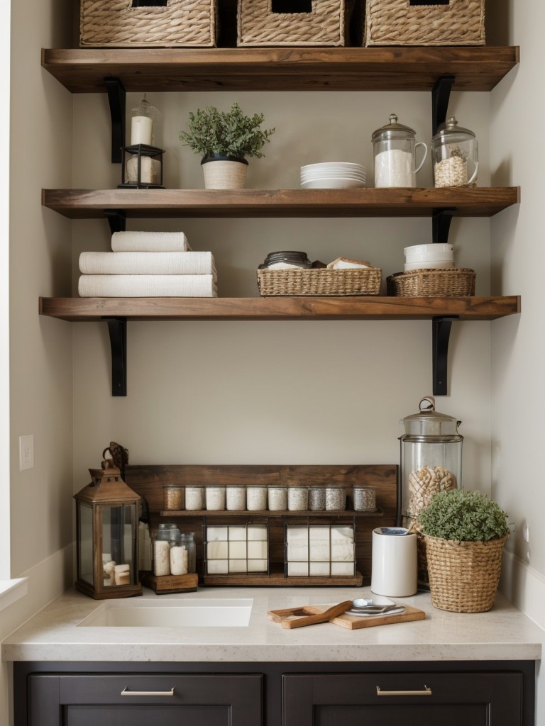 Showcase your favorite items or collections by installing open shelving or using floating shelves to display your treasured possessions.