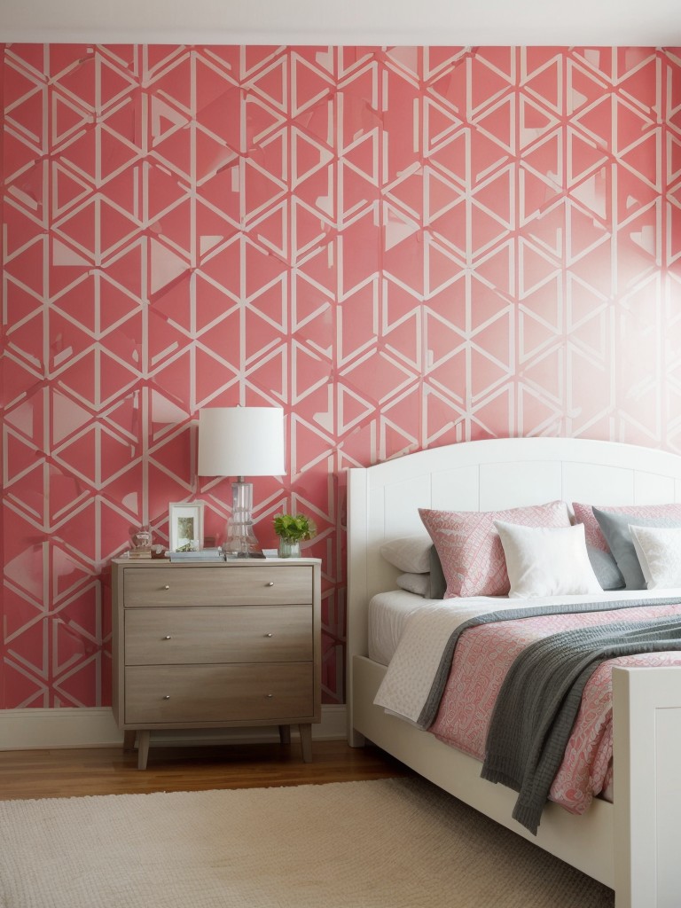 Use removable wallpaper or wall decals in bright patterns or geometric designs to add visual interest to your space without damaging the walls.