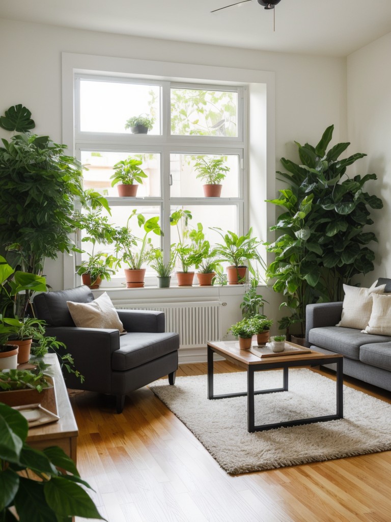 Incorporating plants and greenery into a small apartment to create a fresh and vibrant atmosphere.
